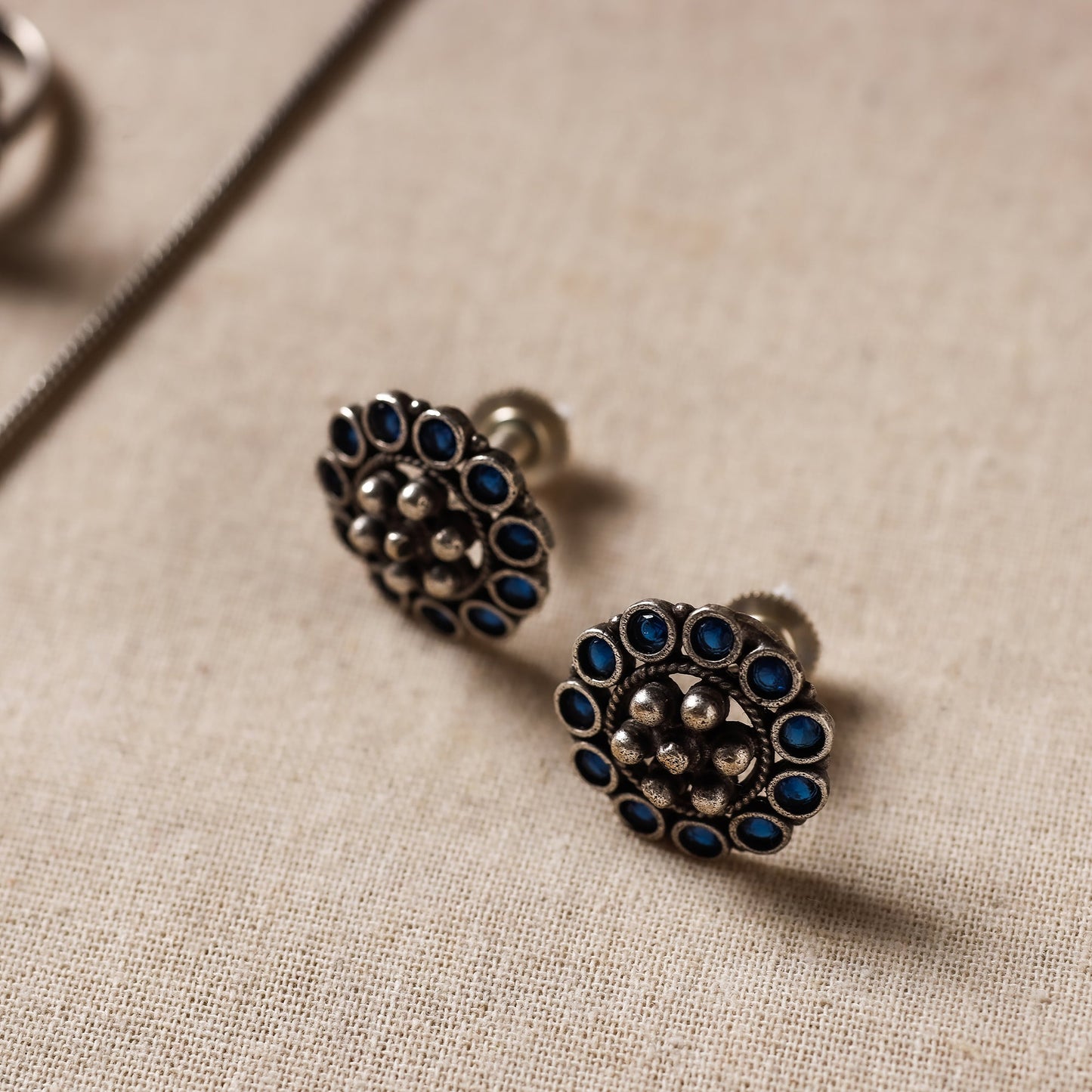  Antique Silver Finish Oxidised Brass Base Stone Work Necklace Set with Ring 