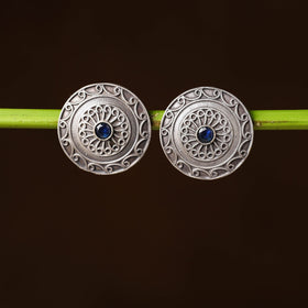 Antique Silver Finish Oxidised Brass Base Stone Work Stud Earrings