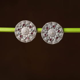 Buy Antique Silver Finish Oxidised Brass Base Stone Work Stud Earrings Online l iTokri.com