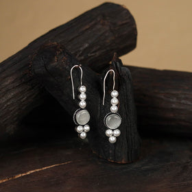 Grey - antique silver finish oxidised stone work earrings