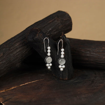 Grey - antique silver finish oxidised stone work earrings
