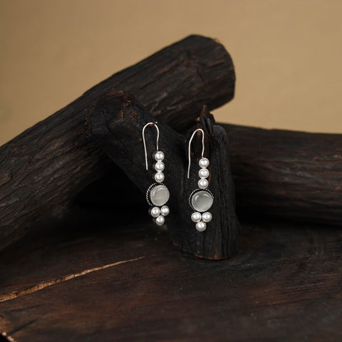 Grey - antique silver finish oxidised stone work earrings