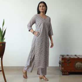  Applique Cut Work Cotton Kurta with Palazzo & Dupatta Set 05 