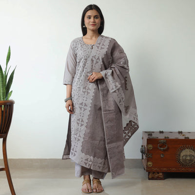  Applique Cut Work Cotton Kurta with Palazzo & Dupatta Set 05 