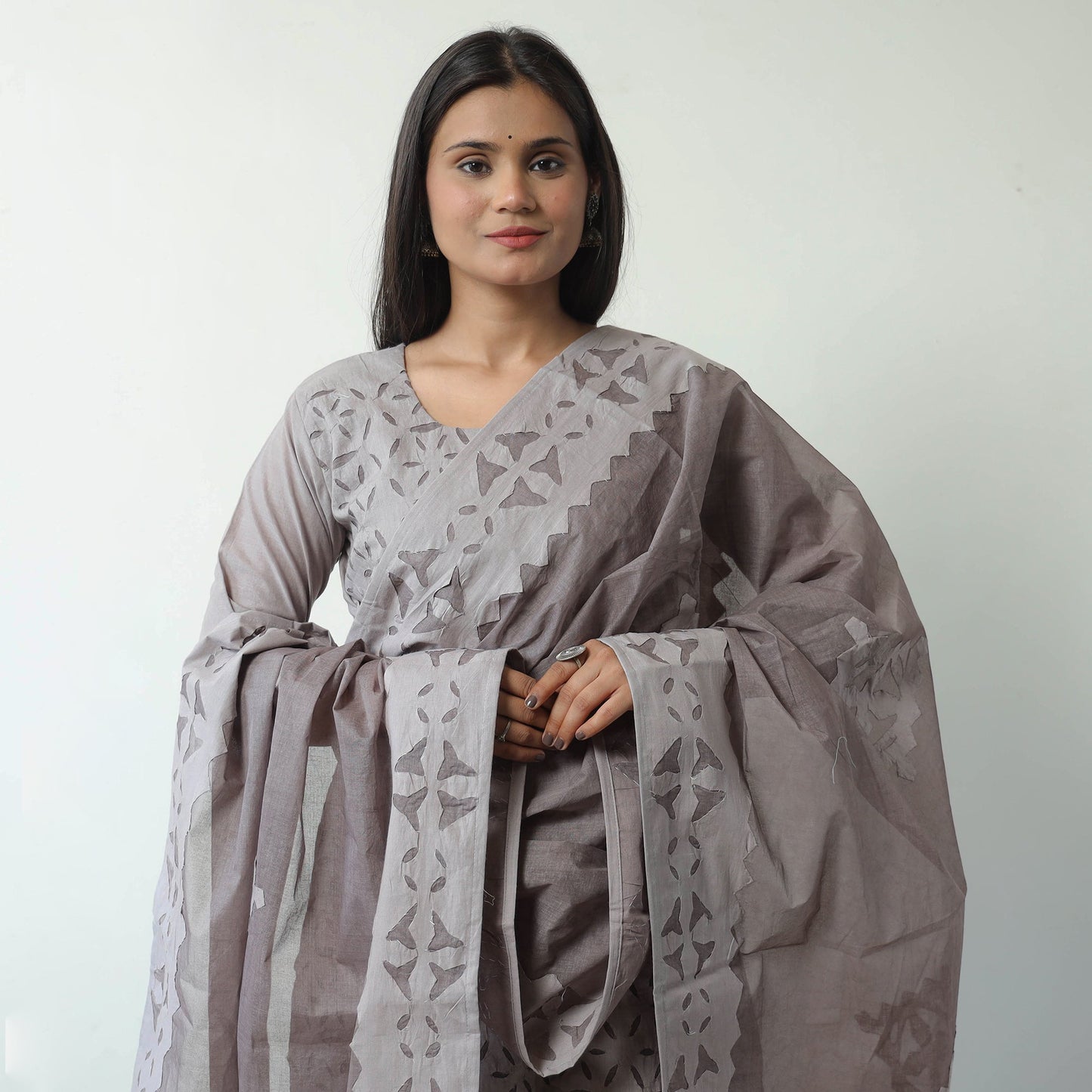  Applique Cut Work Cotton Kurta with Palazzo & Dupatta Set 05 