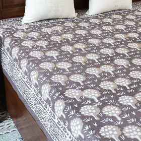 Grey - Block Art Print Cotton Single Bindaas Bed Sheet (93 x 60 in)