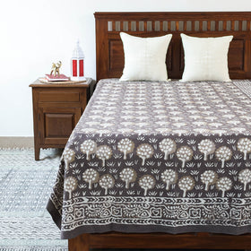 Grey - Block Art Print Cotton Single Bindaas Bed Sheet (93 x 60 in)