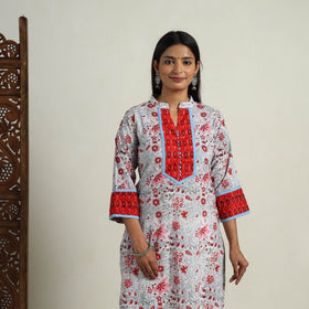 Artisanal Block Print Cotton Straight Grey Sanganeri Kurta for Women