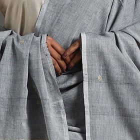 Grey - assam weave thread buti cotton handloom dupatta 09