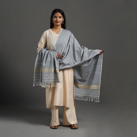 Grey - assam weave thread buti cotton handloom dupatta 09