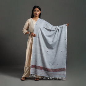 Grey - assam weave thread buti cotton handloom dupatta 14