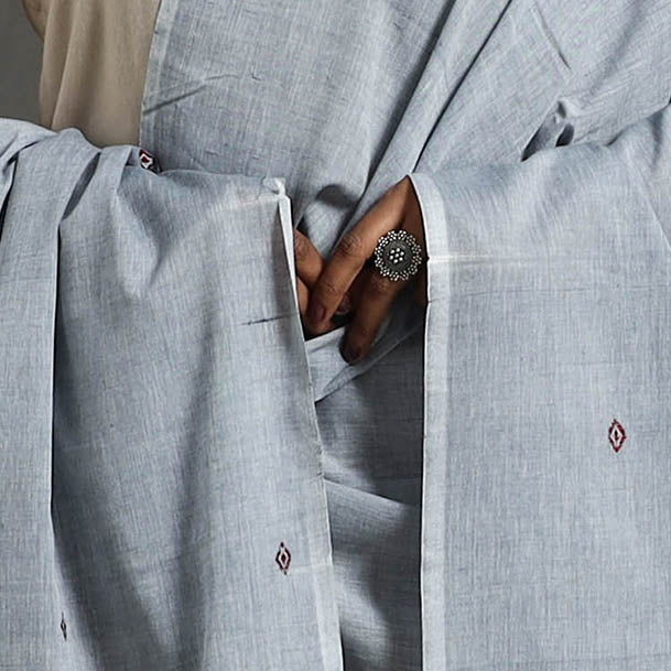 Grey - assam weave thread buti cotton handloom dupatta 14