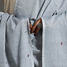 Grey - assam weave thread buti cotton handloom dupatta 14