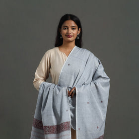 Grey - assam weave thread buti cotton handloom dupatta 14