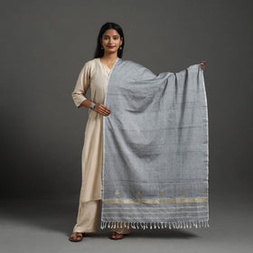 Grey - assam weave thread buti cotton handloom dupatta 20