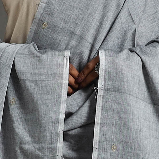 Grey - assam weave thread buti cotton handloom dupatta 20