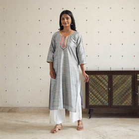 Ayesha Gray Gota Work Slub Silk Plain Kurta