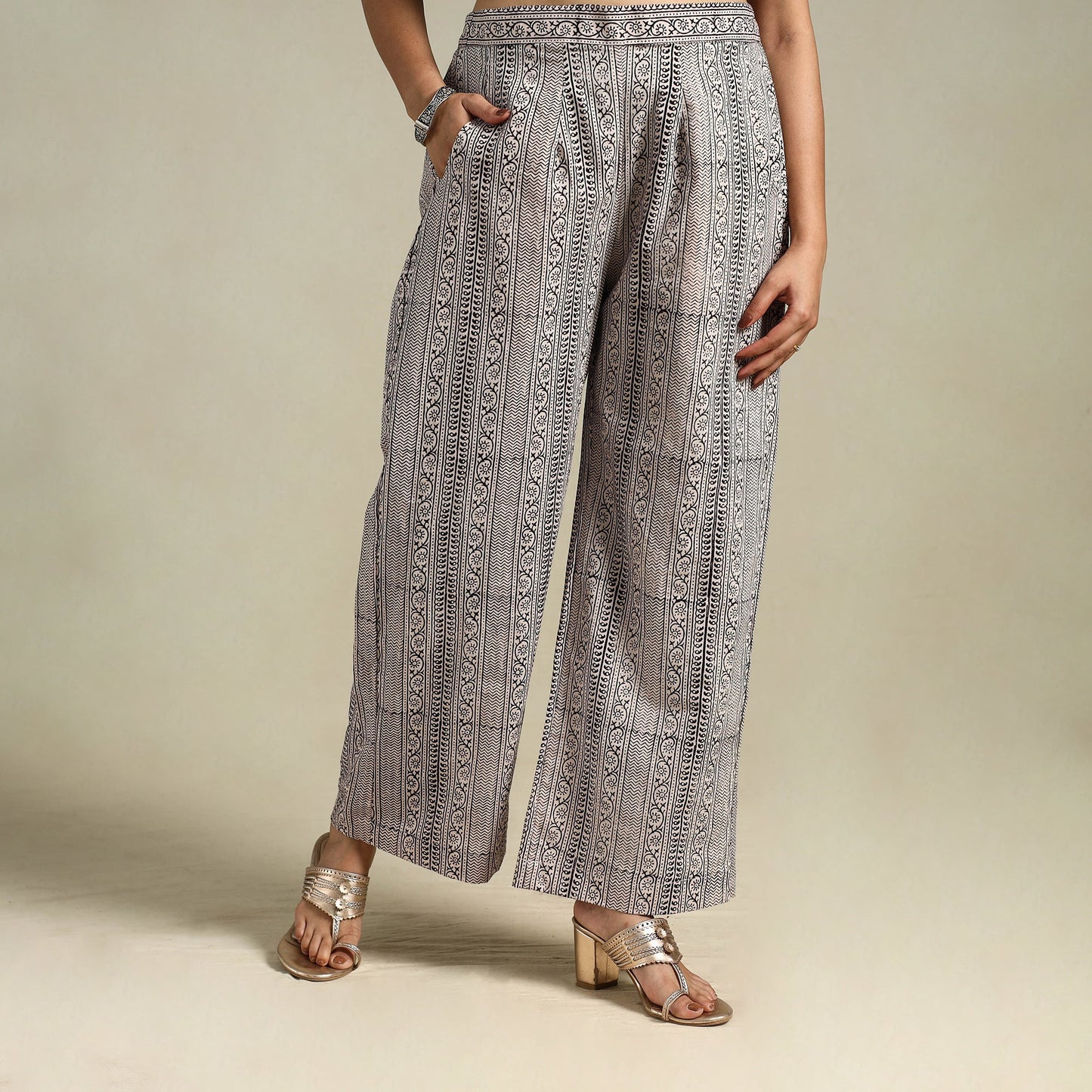White Bagh Block Print Natural Dyed Cotton Palazzo