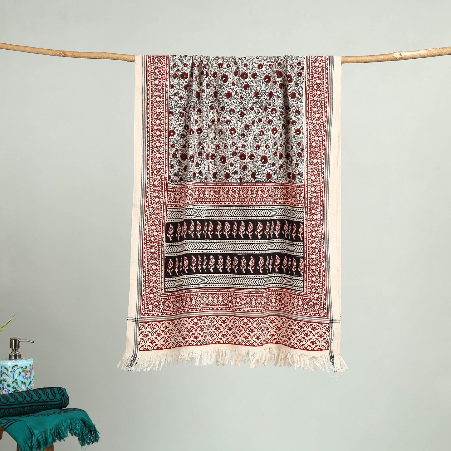 Grey Bagh Hand Block Print Cotton Handloom Towel