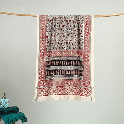 Grey Bagh Hand Block Print Cotton Handloom Towel