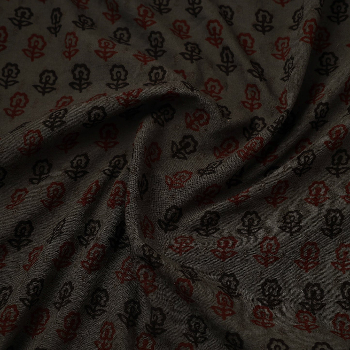 Grey Bagh Hand Block Print Natural Dye Stripe Cotton Fabric