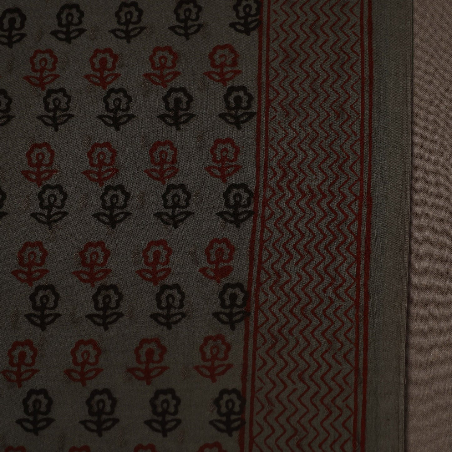 Grey Bagh Hand Block Print Natural Dye Stripe Cotton Fabric