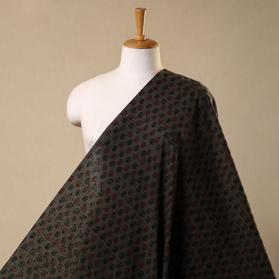 Grey Bagh Hand Block Print Natural Dye Stripe Cotton Fabric