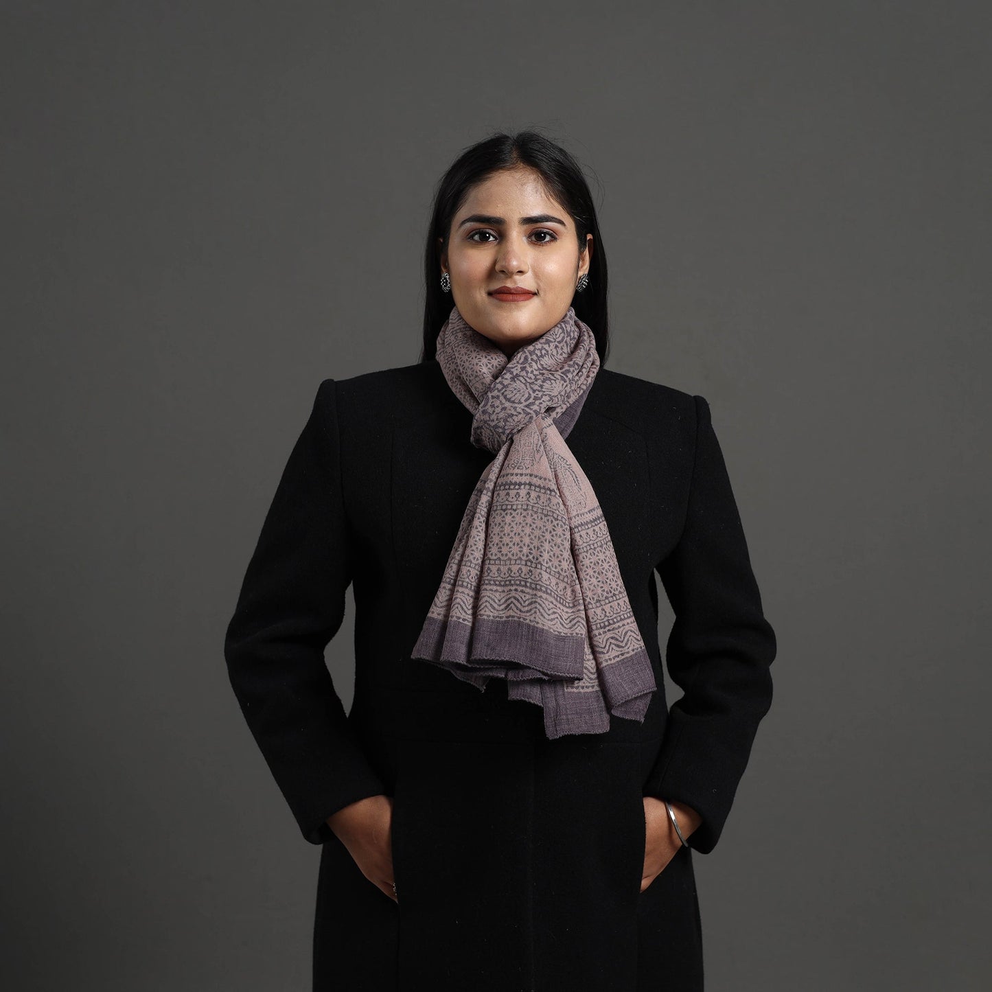  Brown Bagh Hand Block Printed Merino Woollen Stole