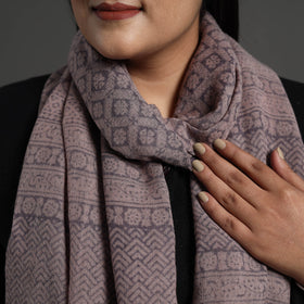 Grey - bagh hand printed merino woollen stole 44
