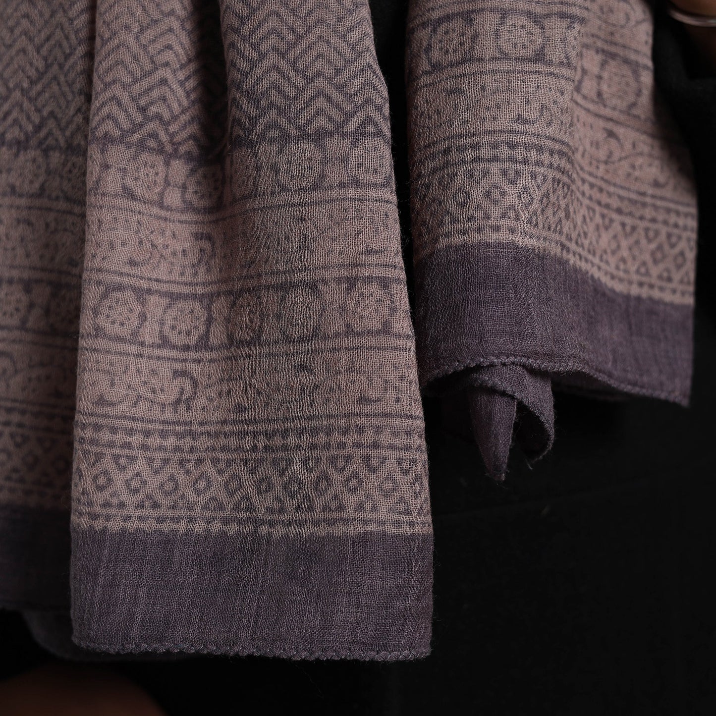 Grey - bagh hand printed merino woollen stole 44