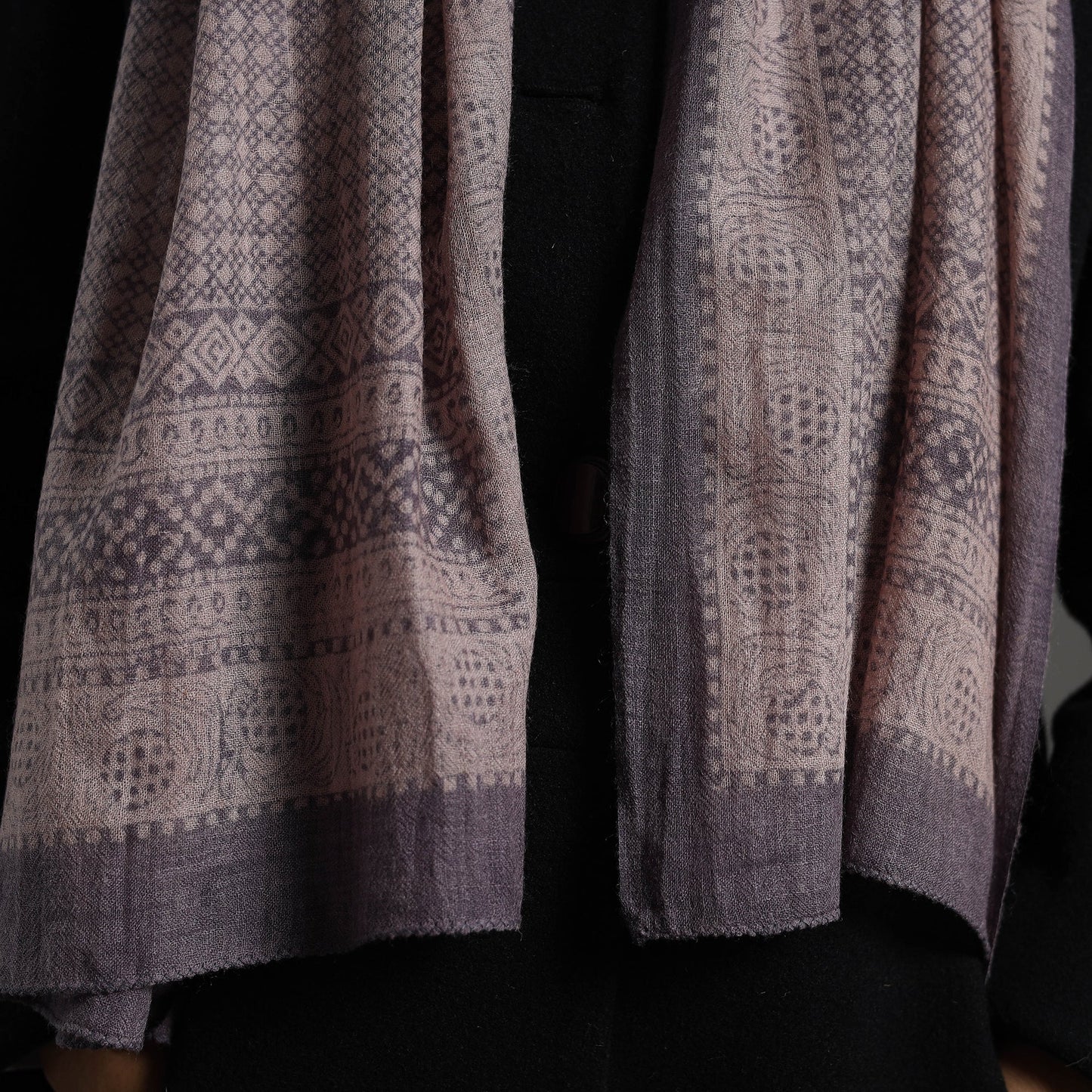  Grey Bagh Hand Block Printed Merino Woollen Stole