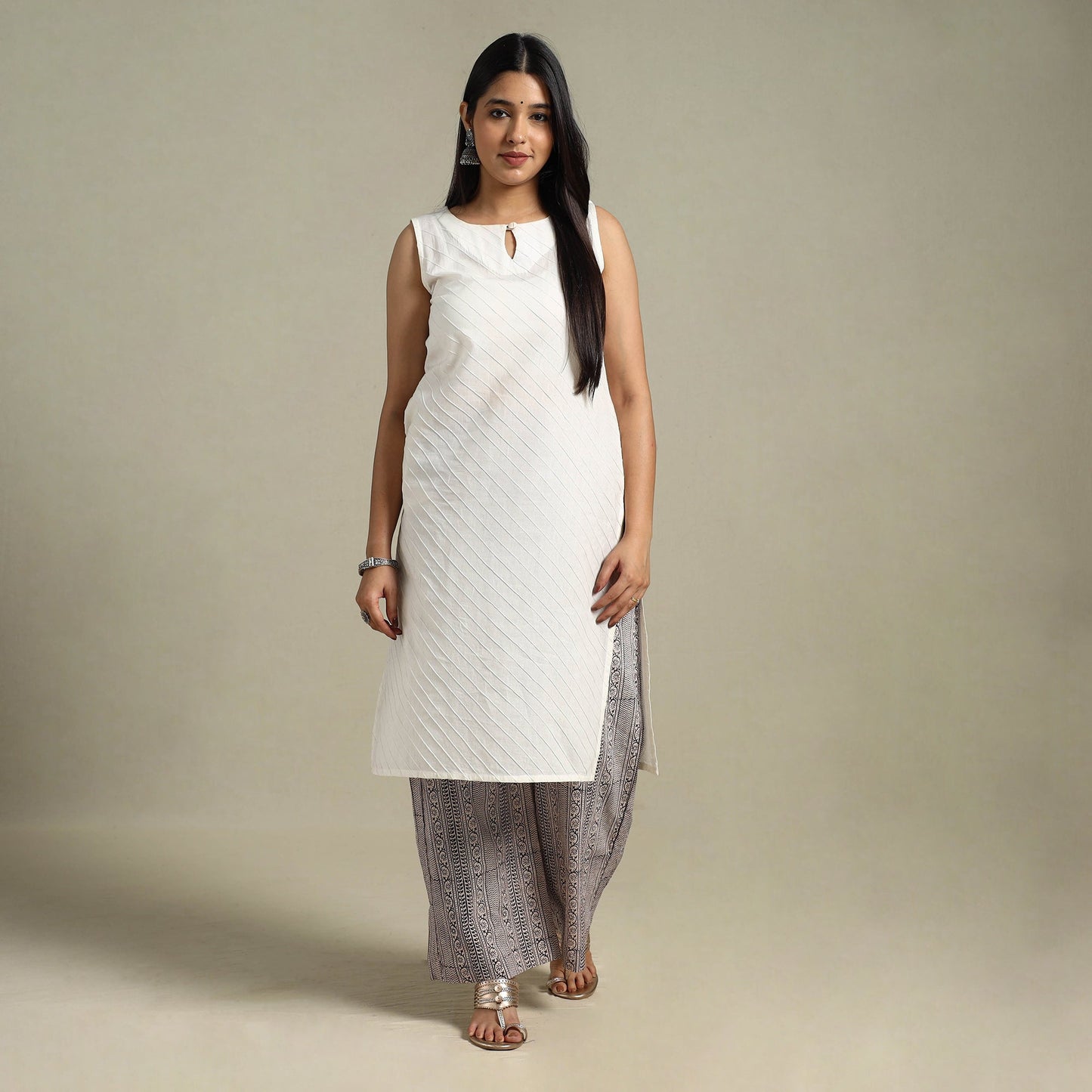 White Bagh Block Print Natural Dyed Cotton Palazzo