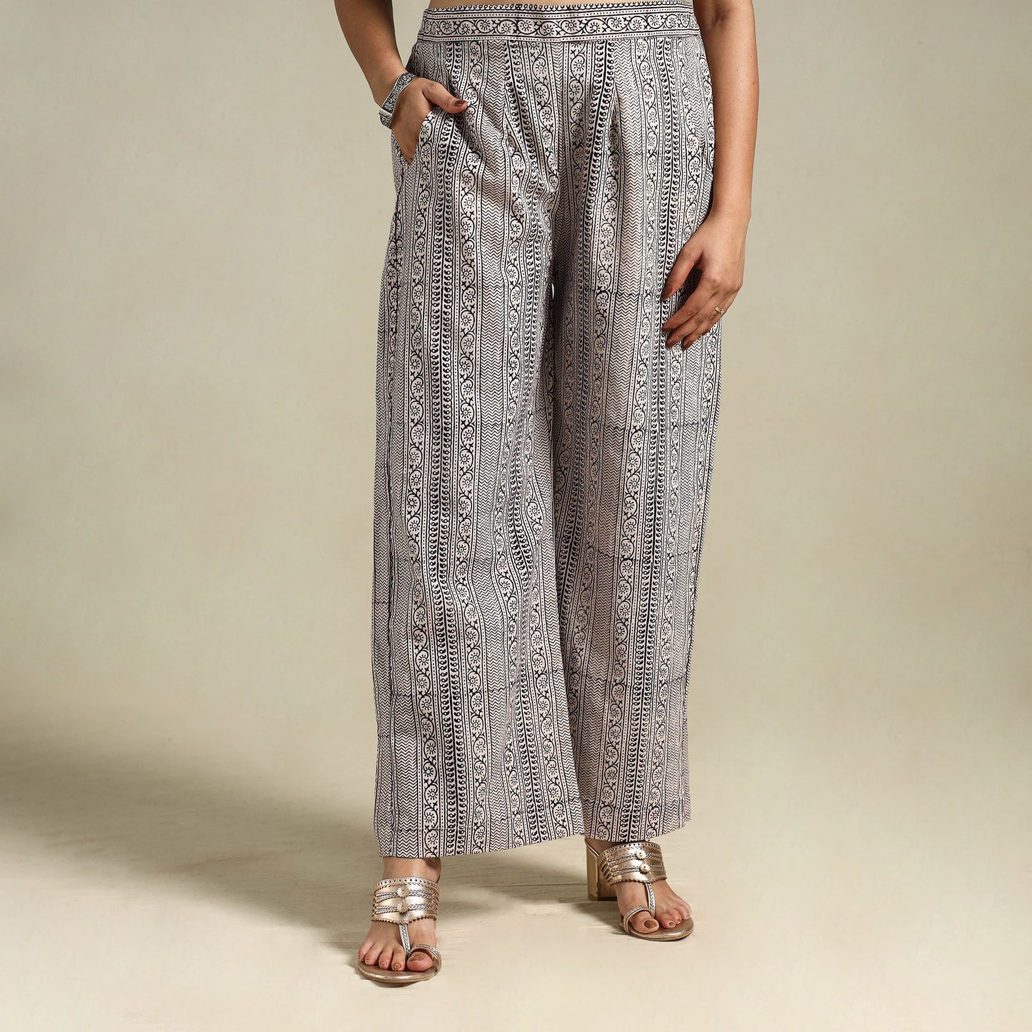 White Bagh Block Print Natural Dyed Cotton Palazzo