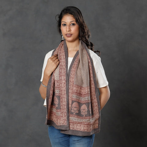  Bagh Block Printed Natural Dyed Woolen Muffler (61 in) 