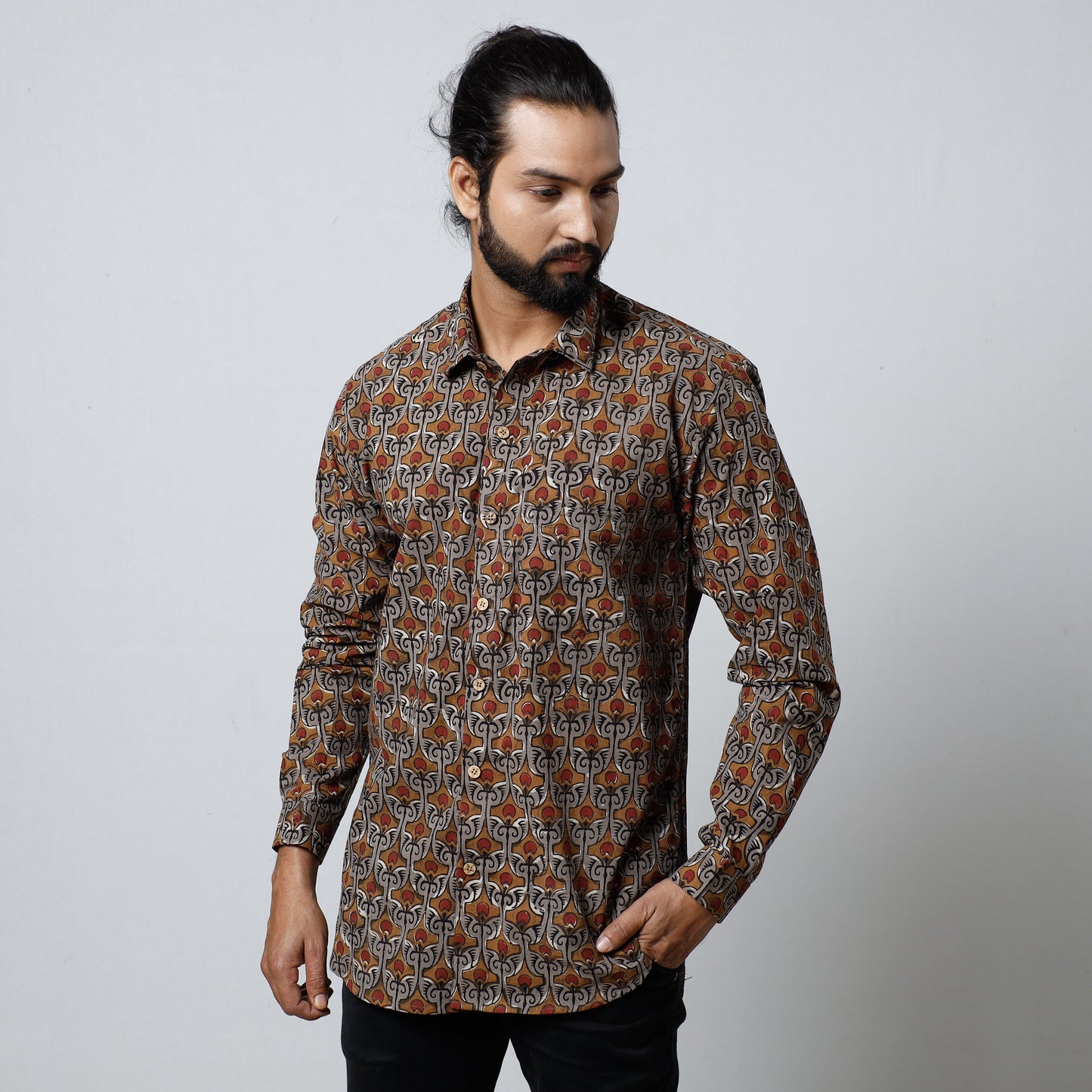 Bagru Block Printed Cotton Men Full Sleeve Shirt