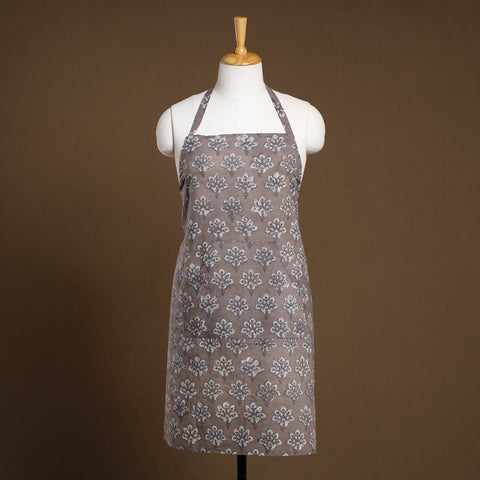 Grey - Bagru Block Print Cotton Apron with Pocket 18