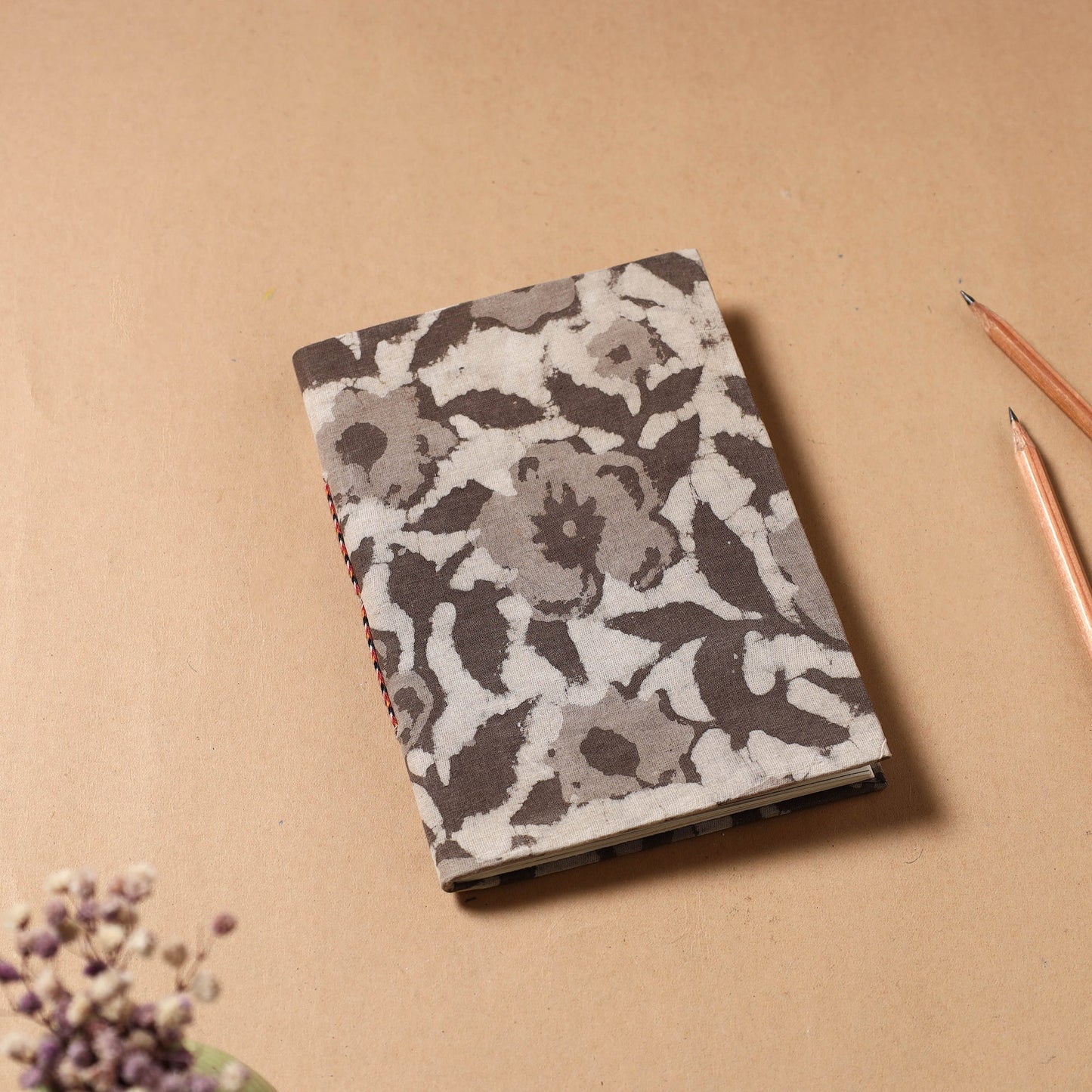 Grey - Bagru Fabric Cover Paper Notebook (7 x 5 in)