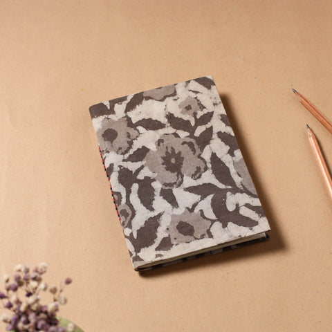 Grey - Bagru Fabric Cover Paper Notebook (7 x 5 in)