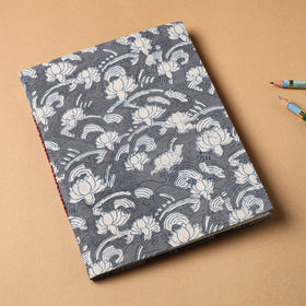 Grey - bagru fabric cover handmade paper notebook (9 x 7