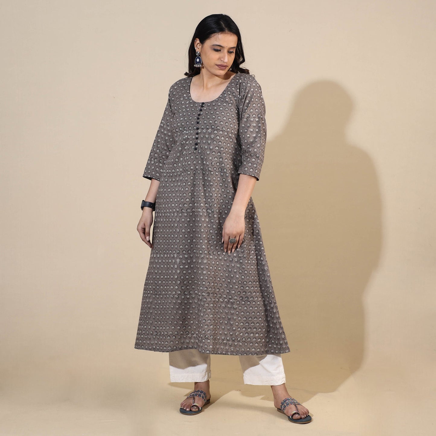 Buy Bagru Hand Block Printed Cotton Long Kurta Online at iTokri.com