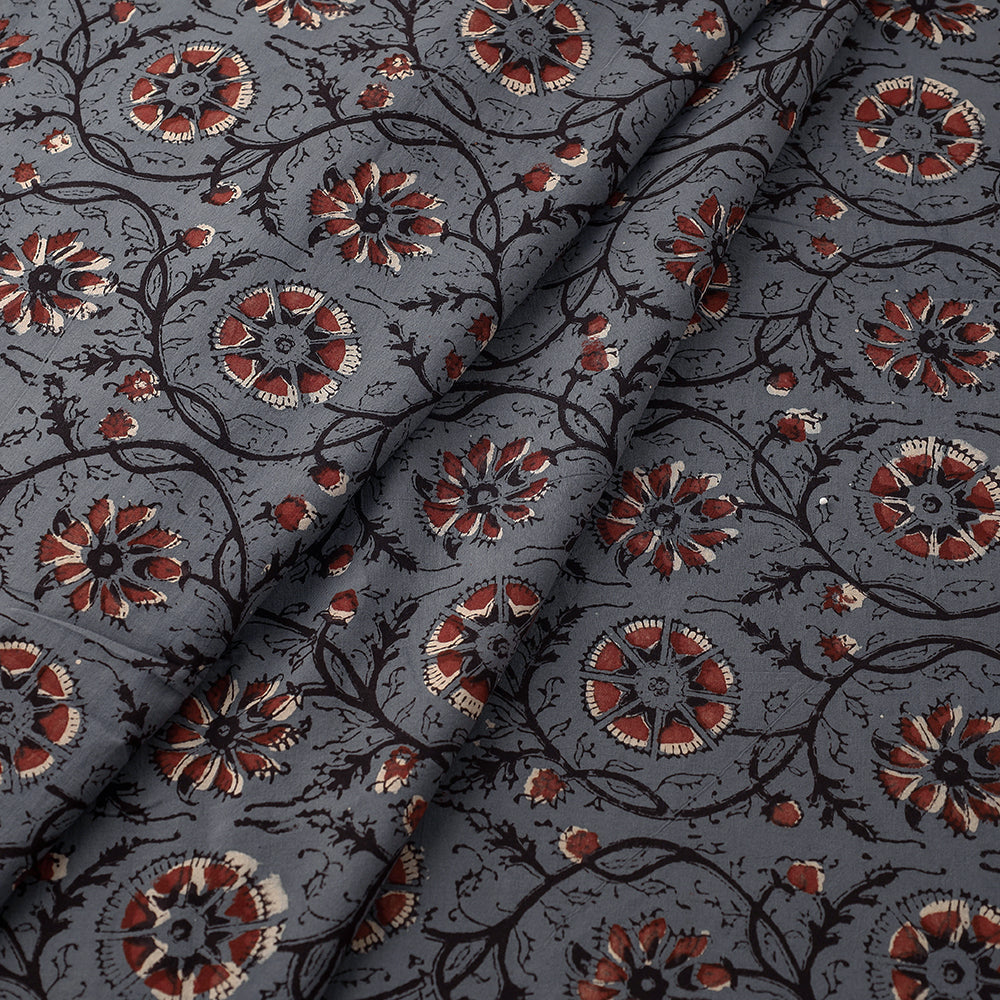 Grey - bagru natural dyed cotton fabric 06 - handcrafted