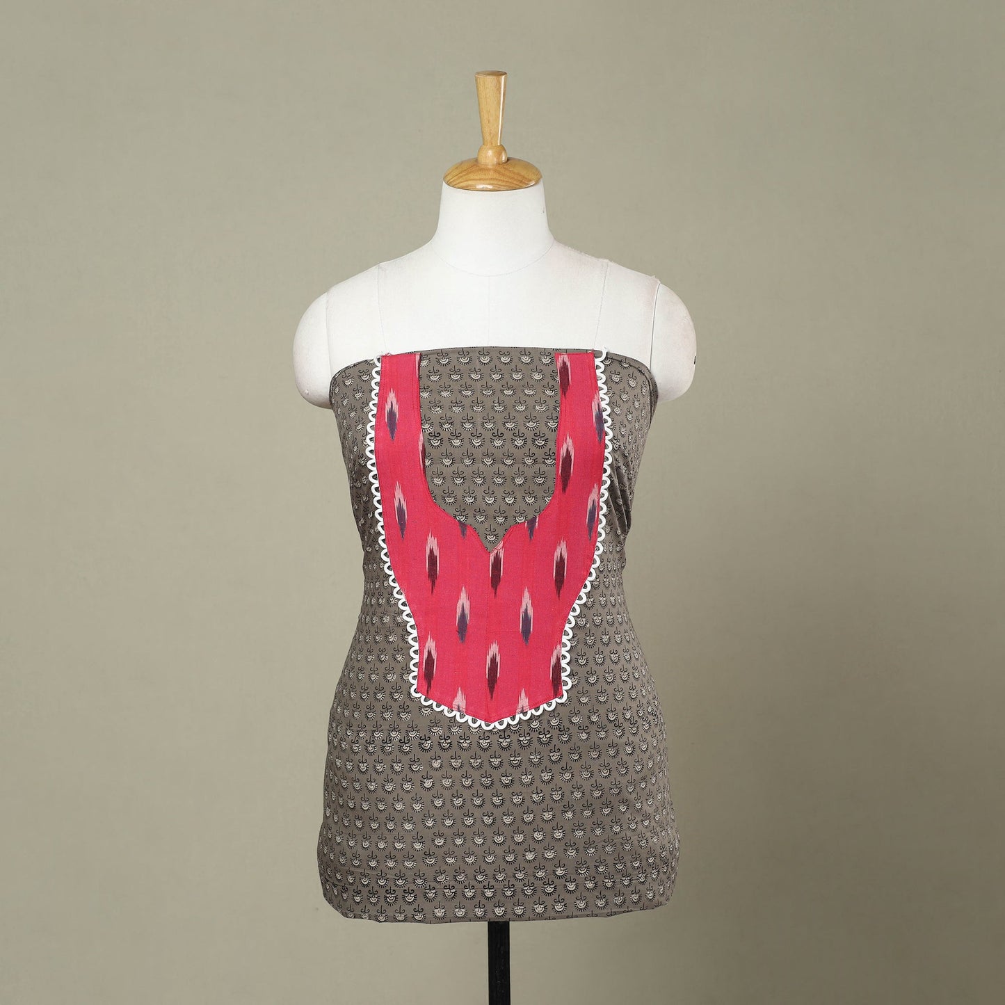 Buy Grey Bagru Print Patchwork Cotton Kurta Material