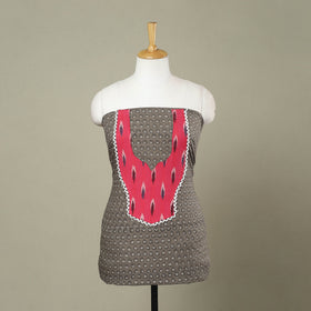 Buy Grey Bagru Print Patchwork Cotton Kurta Material