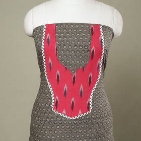 Buy Grey Bagru Print Patchwork Cotton Kurta Material