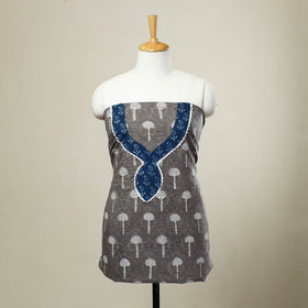  Grey Bagru Print Patchwork Cotton Kurta Material