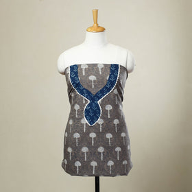  Grey Bagru Print Patchwork Cotton Kurta Material