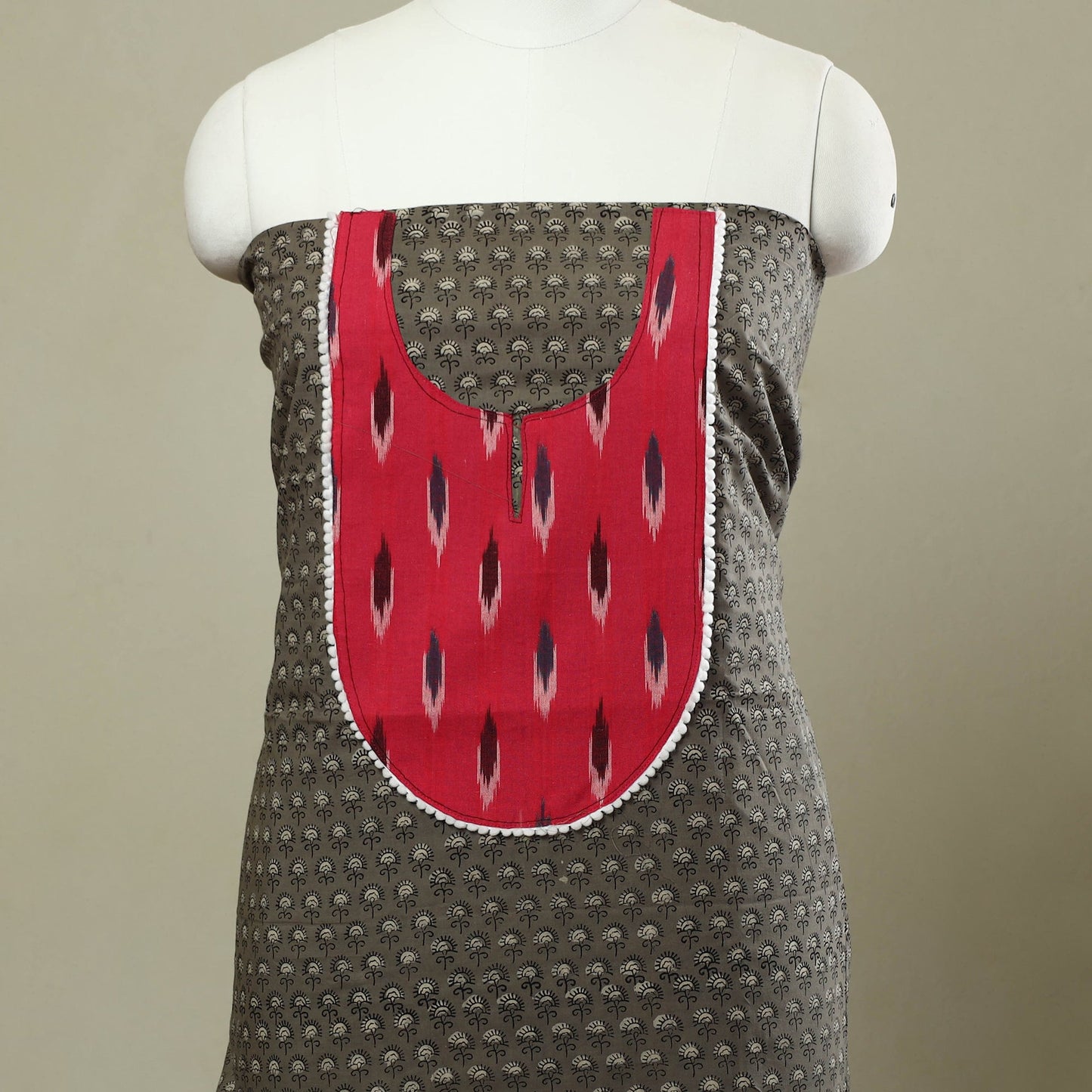 Grey - bagru patchwork cotton unstitched kurta material