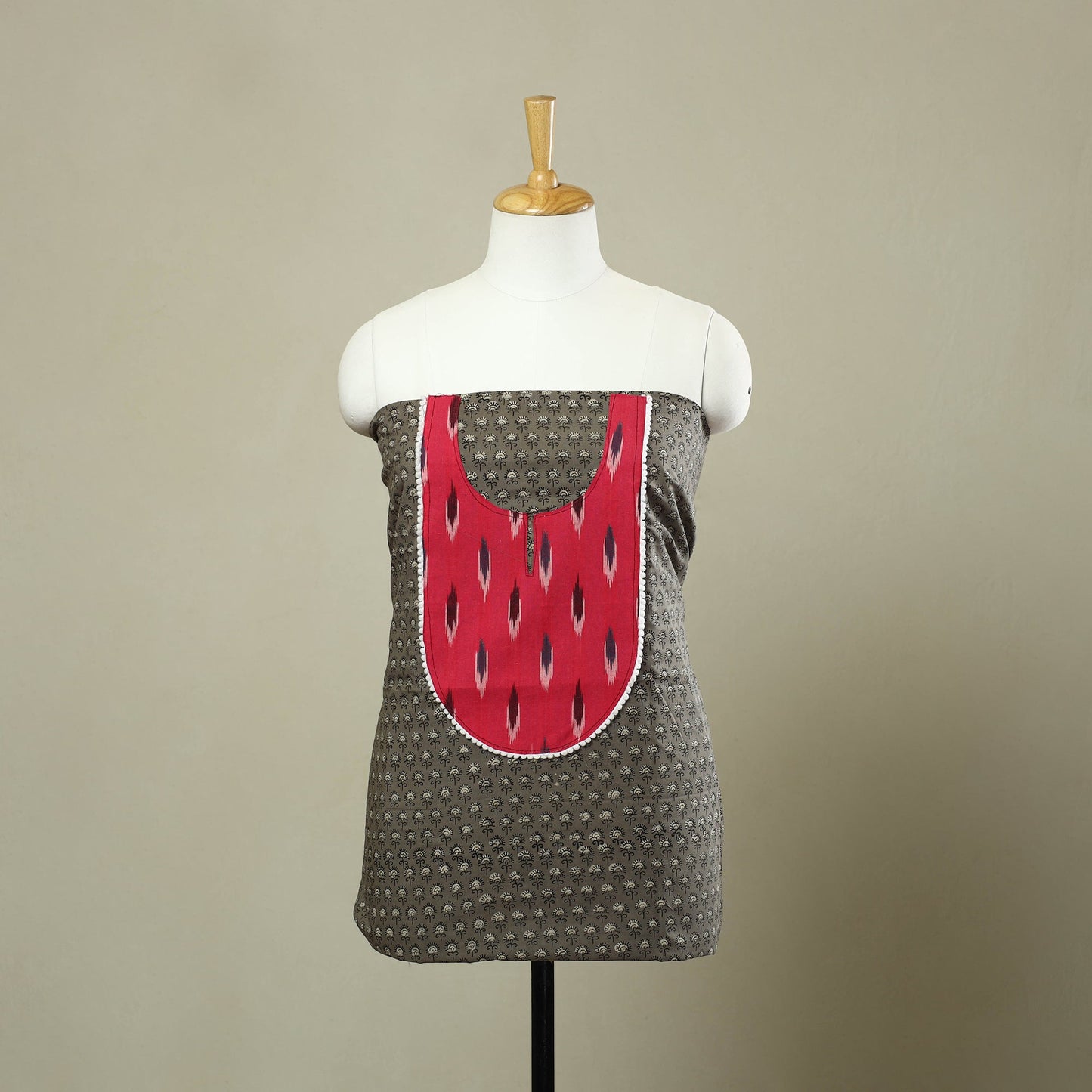 Grey - bagru patchwork cotton unstitched kurta material