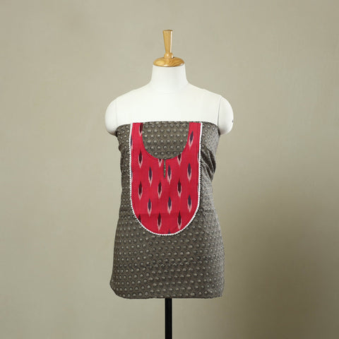 Grey - bagru patchwork cotton unstitched kurta material