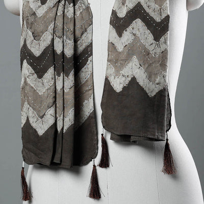  Bagru Block Printed Tagai Work Cotton Stole with Tassels 